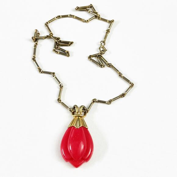 Sarah Coventry Vintage Pink Tulip Time Long Necklace - Picture 1 of 7